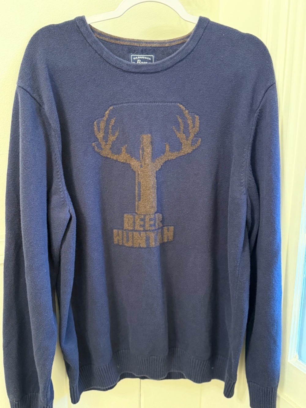 Bass Navy Crewneck Sweater with Brown Deer Graphic